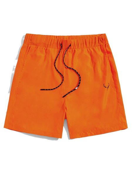 

men antler print drawstring waist shorts 82zs#, White;black