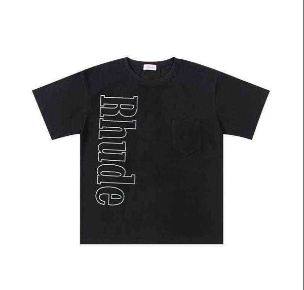 

black designer oversize rhude t-shirt men women 1 1 heavy fabric big letters tees high-quality, White;black