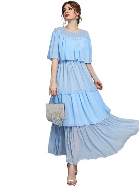 

contrast mesh layered hem dress 28d8#, Black;gray