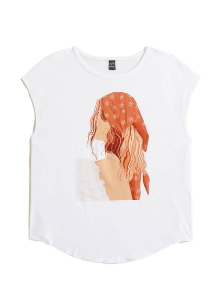 

x celina trieu figure graphic curved hem tee t8y1#, White