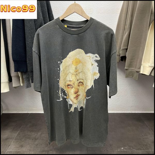 

22ss new tee greek goddess head print foil letters men and women loose tide with a hundred short sleeves, White;black