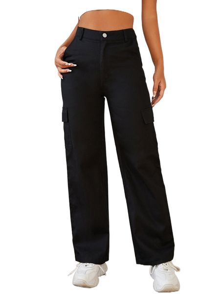 

petite high waist straight leg pants m1jn#, Black;white