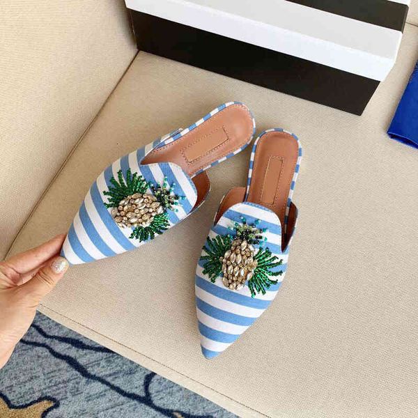 

sandals baotou half slippers women summer flat bottoms wear fashion pointed pineapple sandals, Black
