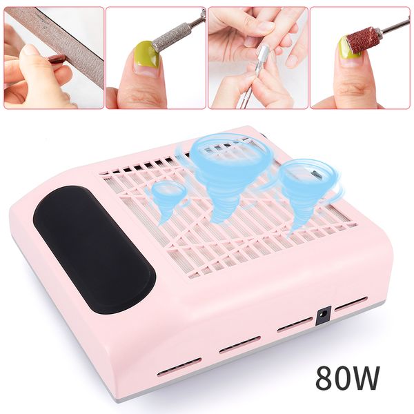 80W Attrezzatura per nail art Aspirazione polvere Collettore Ventola Aspirapolvere Strumento per manicure Macchine per ventole per polvere per smalto gel UV ad alta potenza