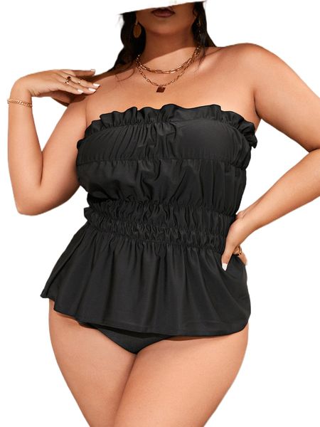

plus frill trim peplum bandeau bikini swimsuit p28h#, White;black