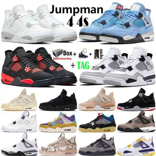 

2022 with box jumpman 4 4s mens basketball shoes military black red thunder university blue white sail bred black cat metallic purple t