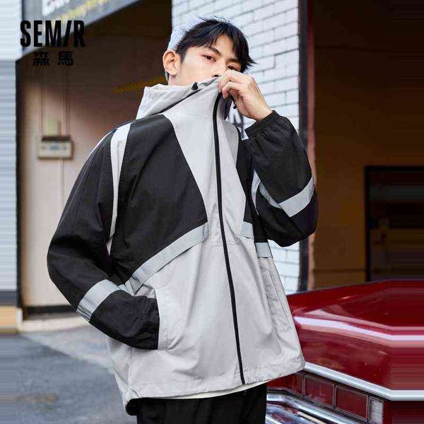 

semir jacket men 2021 spring new hooded jacket hit color ins trendy reflective fashion loose trendy clothes t220816, Black;brown