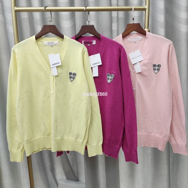 

women's knits & tees chuanjiu bowling counter 21 double heart wool coat embroidery merino knitted v-neck cardigan, White