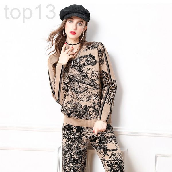 

women's tracksuits designer new autumn winter pattern pullover sweater letter sweater + fashionable wide leg pants two-piece set my0c, Gray