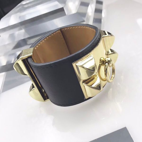

rivet genuine leather collier bracelet for women smooth leather, Golden;silver