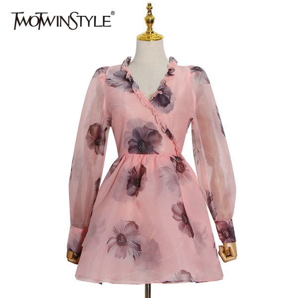 

vintage print floral dress for women v neck long sleeve high waist elegant dresses female fashion clothing 210423, Black;gray