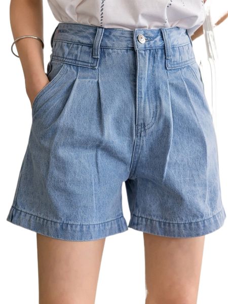 

dazy slant pocket fold pleated denim shorts d9gt#, White;black