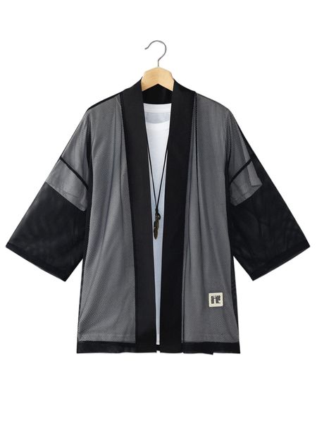 

men letter patched mesh kimono without tee c9wy#, White;black