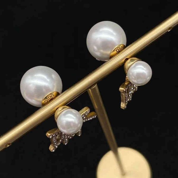 

fine jewellery ornament charm earring diamond inlaid letter pearl earrings simple light luxury temperament daily matching of female earrings, Golden