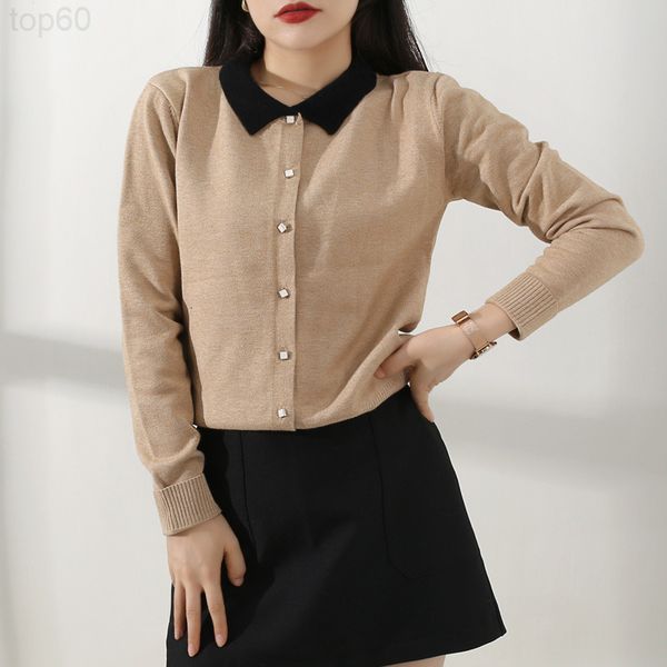 

women's sweaters designer []autumn and winter new korean version lapel slim sweater fake two cardigans age reducing knitted blouse fema, White;black