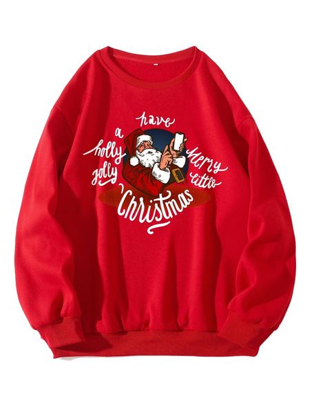 

christmas print thermal sweatshirt g8el#, Black