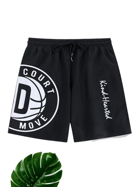 

men geo & letter graphic shorts d179#, White;black