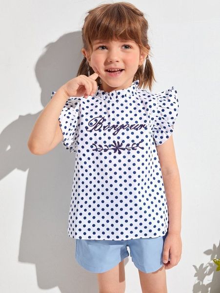 

sheen little girl embroidered letter poca dot ruffle cuff she, White;black