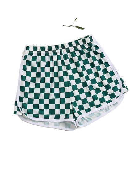 

checker print contrast binding shorts 08yx#, White;black