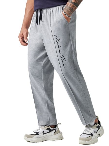 

extended sizes men letter graphic drawstring waist sweatpants q7wr#, Black