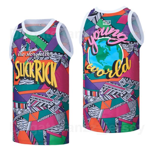 

man movie slick rick young world hip hop basketball jerseys team color red hiphop breathable high school for sport fans uniform pure cotton, Black
