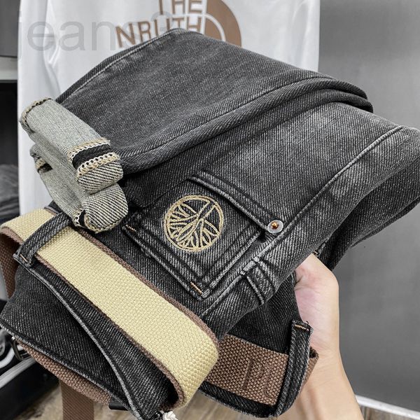 

men's jeans designer autumn jeans men's 2021 new light luxury fashion brand micro loose harlan pants embroidered versatile small l, Blue