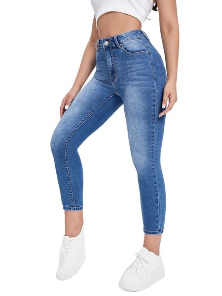 

blues slant pocket skinny crop jeans v5ol#, Blue
