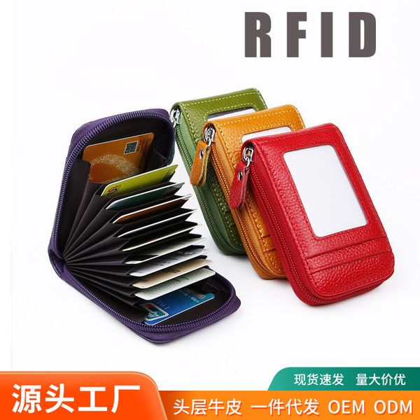 Spot Spot European e American RFID Anti-roubo Swiping Money carteira Primeira camada Caminhão Covilhante Expandir Holder Multiple Card Slots de grande capacidade