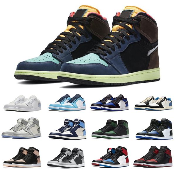

men women basketball shoes 1s bred patent yellow toe university blue dark mocha tie-dye jogging mens trainers sports sneakers 36-47