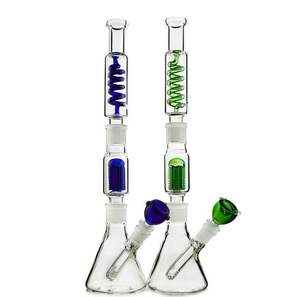 Commercio all'ingrosso 6 Arms Tree Perc Percolator Freezable Beaker Bong Narghilè 18MM Giunto femmina con ciotola di vetro e due clip di fissaggio No.29 Bobina del condensatore ILL08