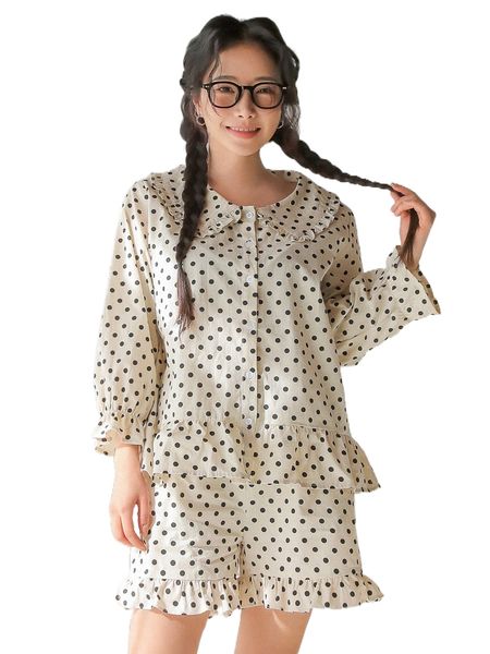 

dazy polka dot print peter pan collar blouse & shorts pajama set p85s#, Black;red