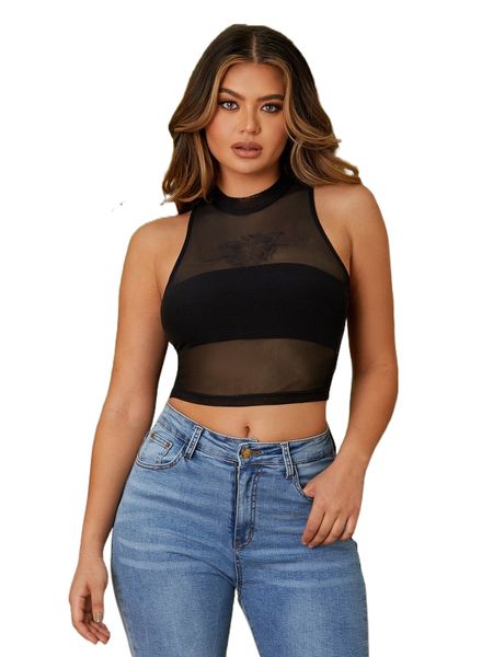 

sxy butterfly mock neck mesh tank i32n#, White