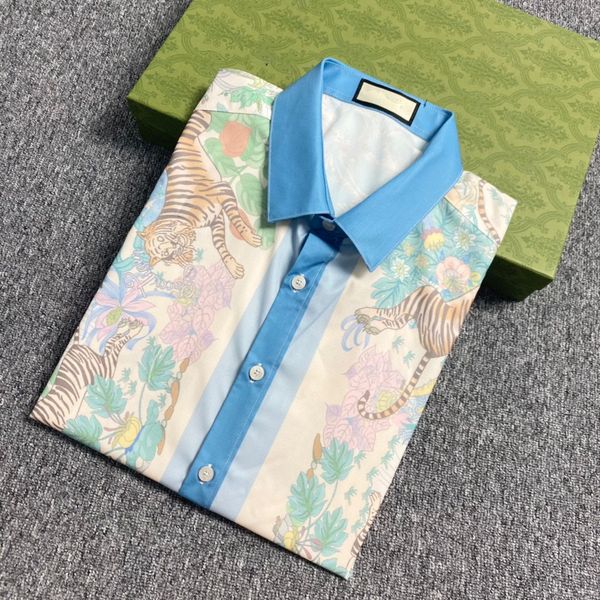 

designer new shirt spring and autumn short-sleeved shirt tiger dream style print soft silky beach sunscreen clothes women men lovers bowling, White;black