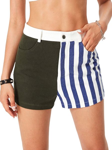 

colorblock striped shorts o00c#, White;black
