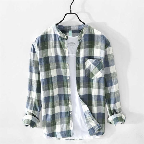 

men's retro plaid shirt long sleeves stand collar casual 210701, White;black