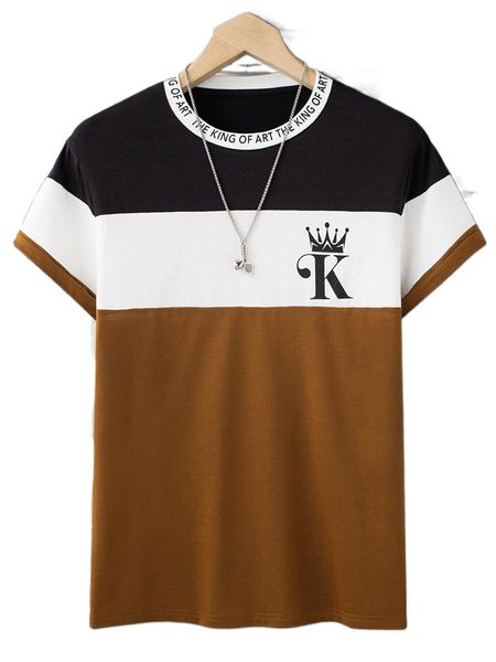 

men crown & slogan graphic colorblock tee 60wr#, White;black