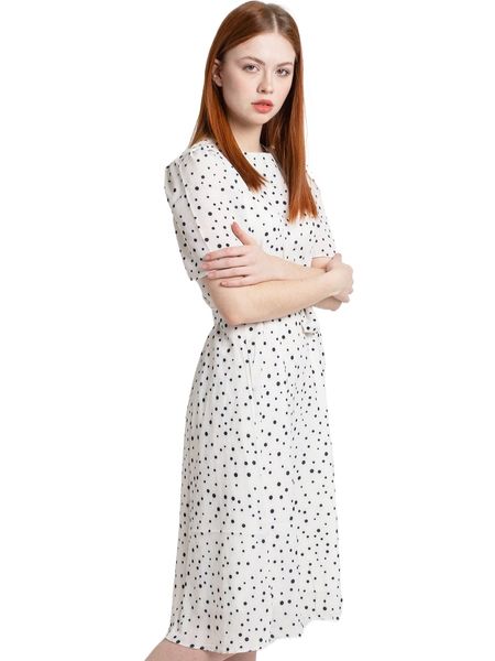 

polka dot print puff sleeve belted dress u8af#, Black;gray