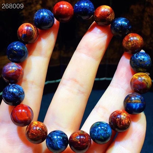 

natural blue red pietersite gemstone round beads bracelet 10.5mm genuine cat eye stretch pietersite bangle namibia aaaaaa, Silver