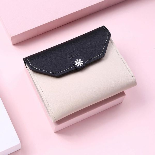 

wallets 2022 women printed daisy female zipper leather pu mini key chain ladies small card holder girls coin purse bags, Red;black
