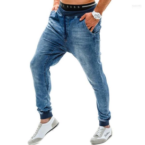 Jeans da uomo Primavera Estate Nero Blu Cargo Uomo Streetwear Pantaloni da jogging in denim Pantaloni larghi Harem Jean Pantaloni elastici in vita Sciolti Heat22