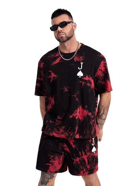 

extended sizes men letter & playing cards print tee & shorts f3jm#, Gray