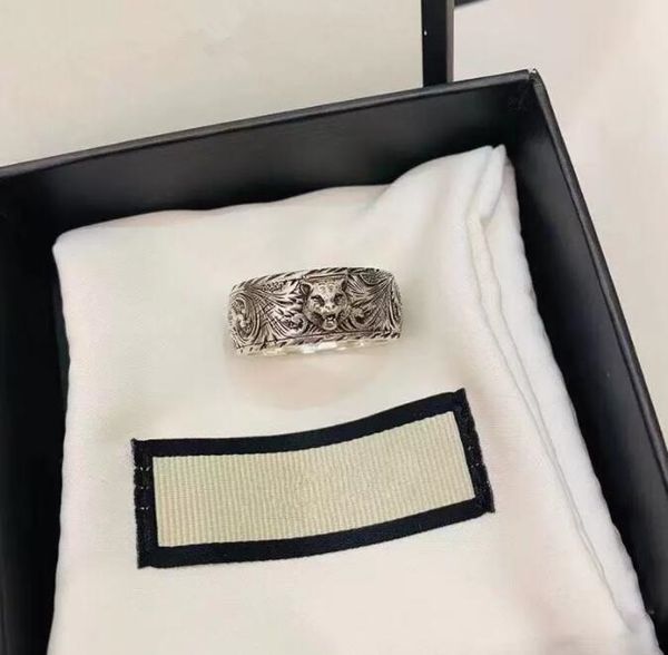 

925 silver g letter tiger head relief rattan ring retro men's and women's fashion personality accessories, Golden;silver