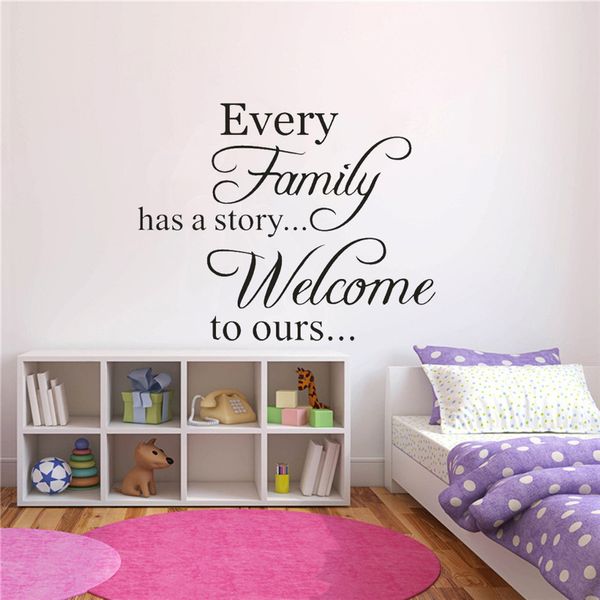 1 pz PVC Benvenuti i nostri adesivi murali ogni famiglia ha una storia decorativa rimovibile My heart vinyl Home Decor 220607