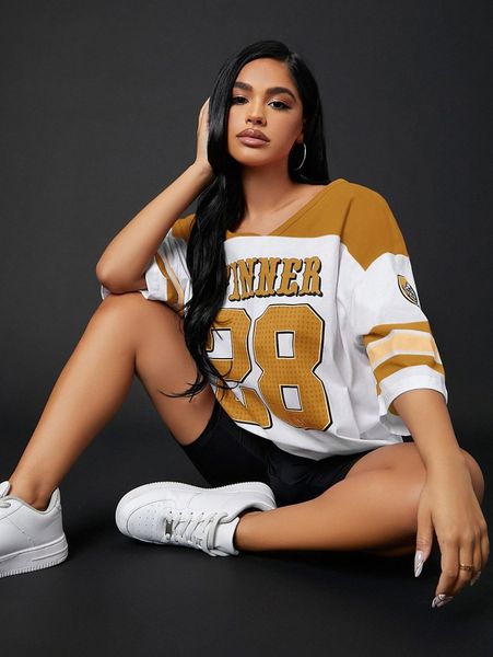 

colorblock & letter graphic drop shoulder longline tee k8vm#, White