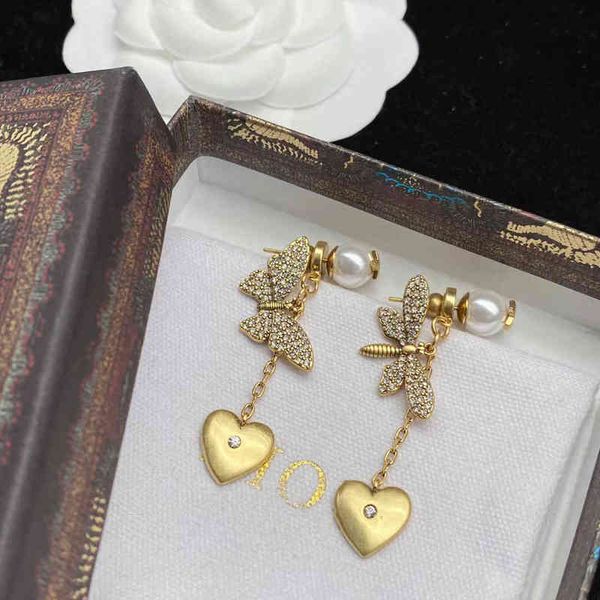 

fine 2022 new butterfly pearl earrings female red letters love earrings, Golden