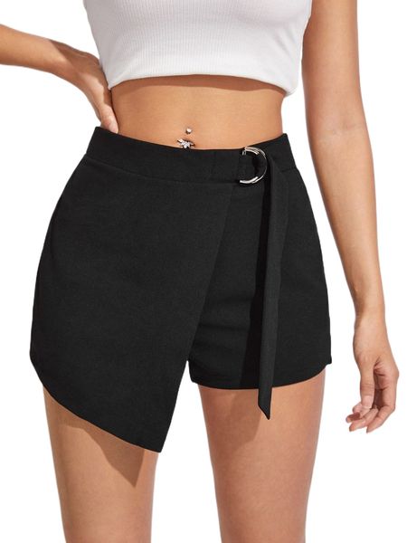 

petite d-ring knot side asymmetrical hem shorts n0tl#, White;black