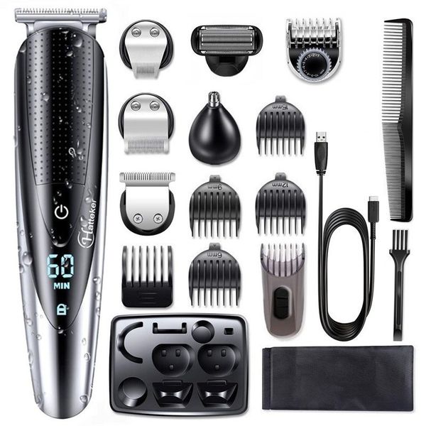 Tudo em um aparador de cabelo para homens kit de barba de barba barbante elétrico corporador aparador de coroa nariz lavável 220623