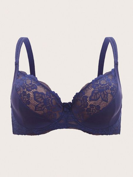 

plus contrast floral lace underwire bra c3ij#, Black;white