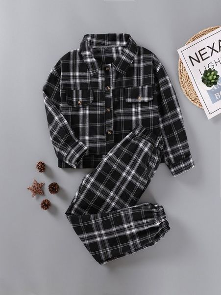 

girls plaid print blouse & carrot pants she, White