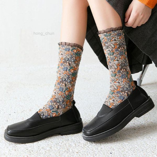 

& hosiery socks ethnic lacework ruffle japanese kawaii cute harajuku vintage streetwear long for women christmas gifts crew, Black;white